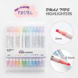 Andstal 12 Colors Unique Pastel Color Dual Tips Highlighter Pen Fluorescent Color for school marker Stationery hilighter 201102