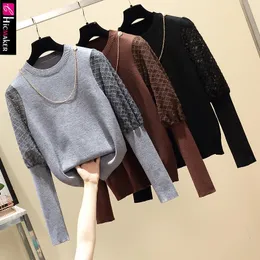 Women's Sweaters Women Plus Size Oversize Lace Splicing Chain Design Knitted Sweater