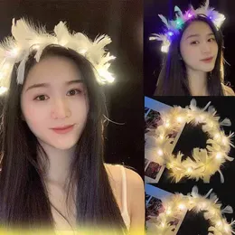 LED Feather Wreath Headband Light-Up Headband Luminous Headdress For Women Girls Wedding Christmas Halloween Glow Party LX4578