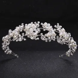 TUANMING Crystal Pearl Flower Bride Headbands Women Silver Princess Wedding Hair Jewelry Tiara Hairbands Hair Accessories Crown Y200409