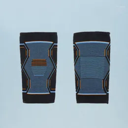 Par Nylon Sports Knee Cover Elastisk Kneecap Protective Pad Sleeve För Klättring Vandring Ridning (Blå och Orange, Storlek