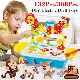 132 / Bambini Trapano elettrico Giocattoli DA TE FAI DA TE Puzzle educativo Giocattoli perforatrice per bambini Cacciavite dado fai da te Strumenti assemblati Kit modello LJ201009