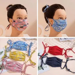 長い耳のロープが付いているフェイスマスクの耳の痛みを防ぐ再使用可能な洗える綿のマスクパーティー大人のマスケファッションデザイナーの口コミZY69