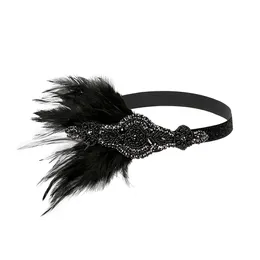 Retro Fascinators For Weddings Women Elegant Flapper Feather Headband With Crystal Beaded 1920s Party Hair Accessories Headpiece