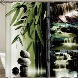젠 샤워 커튼 욕실 커튼 홈 장식 그린 옐로우 젠 가든 테마 대나무 방수 쇼 커튼 LJ201130