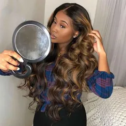 Honey Loira Destaque Humano Cabelo Humano U Parte Perucas 150% Densidade Brasileira Remy Pêlo Comida Loxo Onda Open Open Open Lace Lace Frontal Transparente Ondulado Ombre