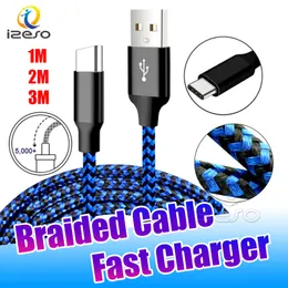 3FT 6FT 10FT Cable USB Tipo C Micro Cables 2A Cordón trenzado de nylon Cargador rápido para Samsung Huawei Xiaomi Teléfono Móvil Izeso