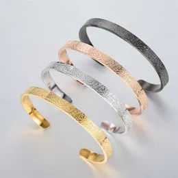 Personalized Ayatul Kursi Cuff Bangles For Women Gold Stainless Steel Arbic Bracelet God Messager Islam Muslim Men Jewelry Gift 220119