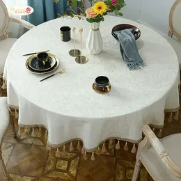 Proud Rose Top Grade Round Table Cloth Chenille Table Cover Solid Color Tablecloth with Pendants Living Room Hotel Supplies T200707