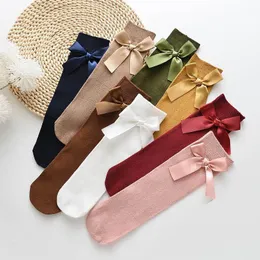 2020 New bows girls designer stockings fashion cotton socks princess kids knit knee high sock stocking