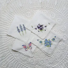 Home Textiles Set of 12 Women Handkerchief White Cotton Cloth Fabric Wedding Hankies Scallop Edges Hanky Embroidered Floral 12x12 Inch