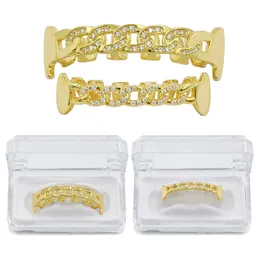 18K本物のゴールドシルバーメッキアイスアウトCZ Hiphop Teated Grillz Capsトップボトムグリルセット吸血鬼の歯パーティーギフト