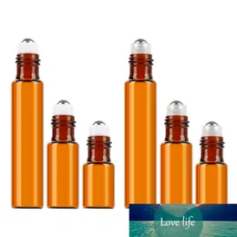 Aihogard 10pcs 3ml/5ml/10ml Brown Essential Oil Glass Bottle Stainless Steel Roller Ball Portable Travel Perfume Glass Container