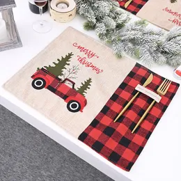 Red Back Lattice Christmas Placemat Cartoon Car Home Tablecloth Table Mat High Quality Christmas Festive Party Decorations