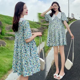 Maternity Clothes Summer fashionable chiffon floral Short Sleeve Easy Matching Loose Stylish Dress for Pregnant Women LJ201124