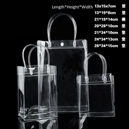 Limitado de 10pcs lote transparente PVC Gift Tote Sacos de embalagem com loop de mão Bola plástica transparente Bolsa de vestuário fechada VCKRF