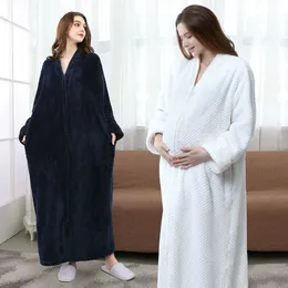 Vinter flanell moderskap sömnkläder för gravid kvinna pyjamas tjock lång graviditet kläder badrock lös nattklänning plus storlek LJ201123
