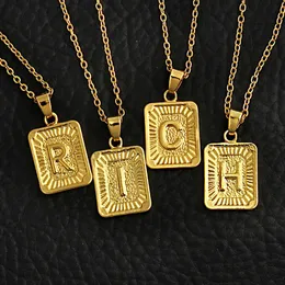 Initial Letter Pendant Necklace Gold Plated A~Z Square Capital Letter Charm Necklace Mens Hip Hop Jewelry Womens Sweater Chain Gift