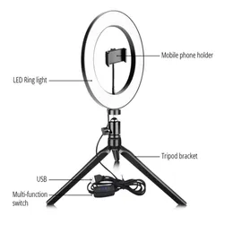BLOOMVEG 26CM 10'' Dimmable lighting Led Desktop Live Broadcast Ring Fill Light With Tripod Stand Cell Phone Holder
