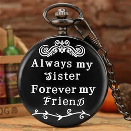 Schwarz/Silber/Gold Uhren Always My Sister Damen Damen Taschenuhr Quarz Analoganzeige Forever Friends Anhänger Kette Geschenk