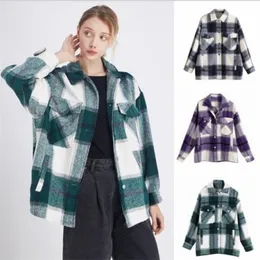 Vintage Plaid Blouses Stylish Pockets Oversized Jacket Coat Women 2020 Fashion Lapel Collar Long Sleeve Loose Outerwear Chic Shirts Tops
