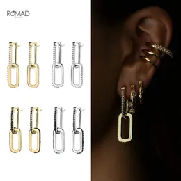 Romad requintado cadeia cadeia cair brincos para mulheres minimalismo geométrico zircão pavimentar dangle bringings prata 925 jóias pendientes B1205