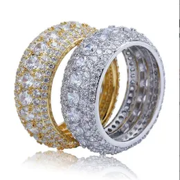 5 linha gelada fora eternidade ouro prata bling ring micro pave cúbico zirconia 18k banhado a ouro simulado diamantes spinner anéis
