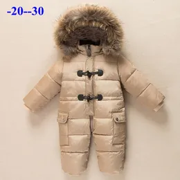 Ryska nyfödda vinter baby kläder snöar 90% anka dunjacka för flicka coat parka spädbarn pojke snö kostym bär outwear jumpsuit LJ201007