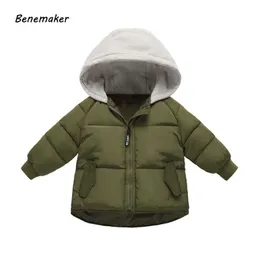 Benemaker 어린이 겨울 재킷 바지 소녀 소년 파카 윈드 브레이커 베이비 2-8Y 따뜻한 옷 코트 후드 어린이 겉옷 JH104 LJ201017