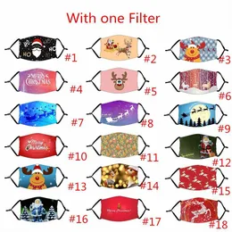 Chirstmas Face Masks Santa Clause Printing Mouth Cover Dustpoof PM2.5 mask With Filter Washable Running Bike Protective Mask 18 Styles