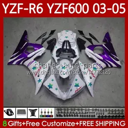Комплект для тела для Yamaha YZF-R6 YZF600 YZF R6 600CC 2003-2005 CoSling 95NO.229 YZF R 6 YZFR6 03 04 05 Кузов Purple White YZF-600 600 CC 2003 2004 2005 Мотоцикл