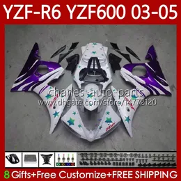 Body Kit für Yamaha YZF-R6 YZF600 YZF R6 600CC 2003–2005 Verkleidung 95No.229 YZF R 6 YZFR6 03 04 05 Karosserie Lila Weiß YZF-600 600 CC 2003 2004 2005 Motorradverkleidung