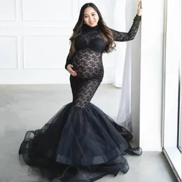Maternity Lace Tulle Dress Pregnant Women Clothes Photography Pregnancy New Long Sleeve Dresses Photo Shoot Gown Maxi Clothing LJ201125