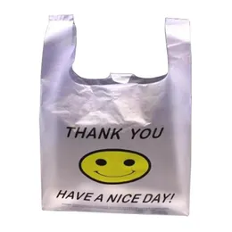 20 * 32 cm Högkvalitativa väskor HDPE Supermarket Gult härligt leende Vit Vest Plastfartyg Shopping Handväska Förpackning