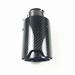 1 PCS Outlet 92mm Muffler Shiny Carbon Fiber + Glossy Black Stainless Steel Exhaust End Pipe For BMW Single Car Back Exhausts