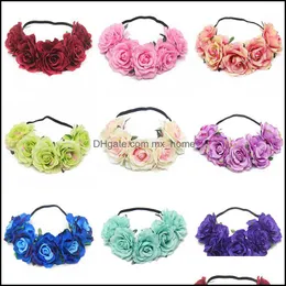 Hair Accessories Baby, Kids & Maternity 25 Colors Bride Rose Flower Wreath Headbands Women Girl Floral Crown Hairband Wedding Head Elastic R