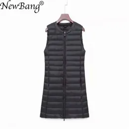 Newbang Matt Tecido Ultra Light Down Vest Feminino Sem Mangas Branco Duck Down Colete Mulheres Longa Vests Quentes Watcoat 201211