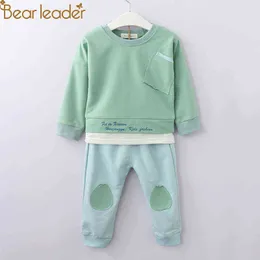 Bear Leader Kid Zestawy Odzież Baby Boys Girls Casual Stroje Z Długim Rękawem Patchwork Bluza Z Kieszeniem Sport Spodnie 2szt Boy Y220310