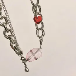 Chokers Y2K Pink Crystal Cross Love Necklace For Women Girl Vintage Punk Harajuku Tjock kedja CLAVICLE Fashion Jewets Gifts