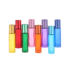 10ml Essential Oils Roller Bottles Empty Refillable Colorful Frosted Glass Roll on Bottles For Travel Gradient Color