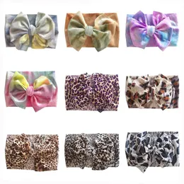 18 colors Baby Girls Tie dye Knot Bow Headbands Soft Boutique Stretch Leopard Hair Bands Head Wrap velvet Toddlers Newborn Turban