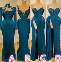 Pea Blue Devel Dresses High Neck Straps Sweetheath Lickline Side Slit Mermaid Plus Size Prom Party Party Ocn Ocn Line Line Line Line Line