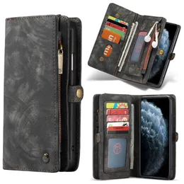 Caseme Avtagbar Magnetiska dragkedjor Läder Flip Wallet Fodral med kortplats för iPhone 13 12 11 Pro Max XR Samsung Galaxy S20 S21 Ultra Not 20 A52 A72 A40 A50 A70 A21S