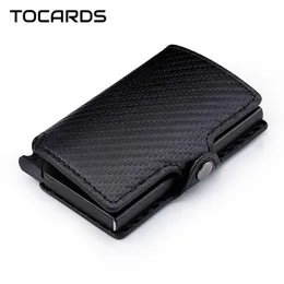 Card Holders Blocking Carbon Fiber Holder Aluminum Metal Cardholder Male Smart Wallet Leather Case Slim Purse For Men Women1