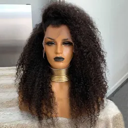 Afro Kinky Curly 13x4 Spets Front Wigs Deep Wave Ombre Virgin Human Hair Brazilian Bleached Knots Pre Plucked With Baby Hair 130% 150% 180% Densitet för kvinnor