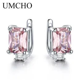 UMCHO Solid 925 Sterling Silver Clip Earrings For Women Rose Pink Morganite Gemstone Wedding Engagement Fashion Jewelry Gift 220216