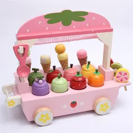 New 1 Set Wooden Toy Pretend Play Toy Simulation Magnetic Ice Cream Colourful Kitchen Food Baby Infant Toy Food Birthday Gift LJ201009