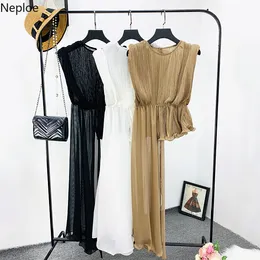 Neploe verano 2020 nueva camisa de gasa coreana mujeres elegante cintura delgada blusas plisadas irregulares borde de loto blusa tops T200321