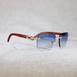 Vintage Strass Randlose Sonnenbrille Männer Natürliche Buffelhoorn Pauw Hout Vierkante Brillen Frauen Für Outdoor Shad Culos