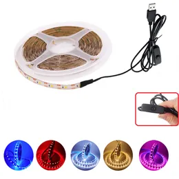 USB LED Strip Light 5V TV Background Flexible Stripe Ribbon With ON/OFF Switch SMD2835 60Leds/m Cabinet Rope Tape Lamp